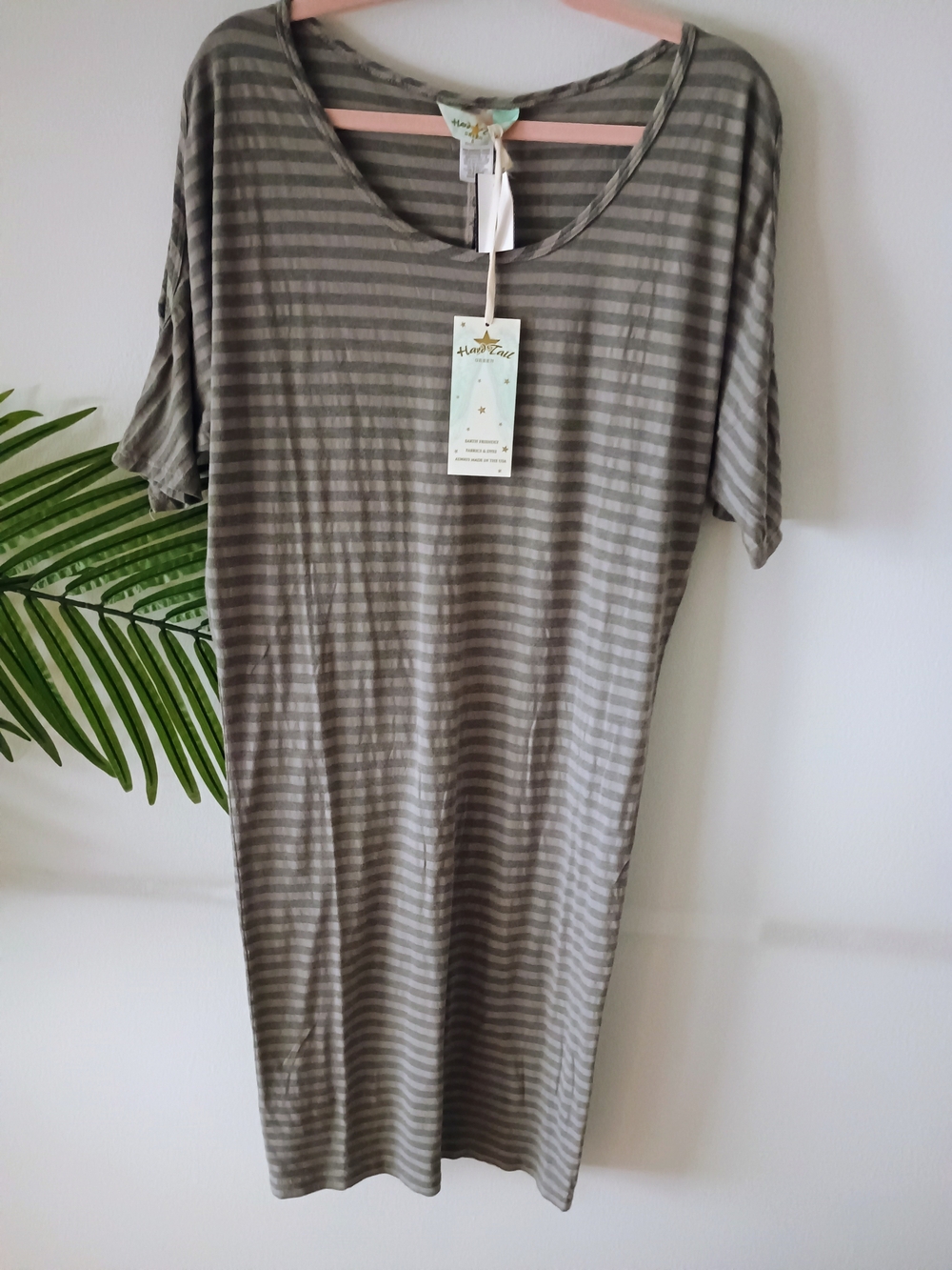 Hard Tail Organic Cotton Gray Striped Scoop Neck Midi Dress - Small